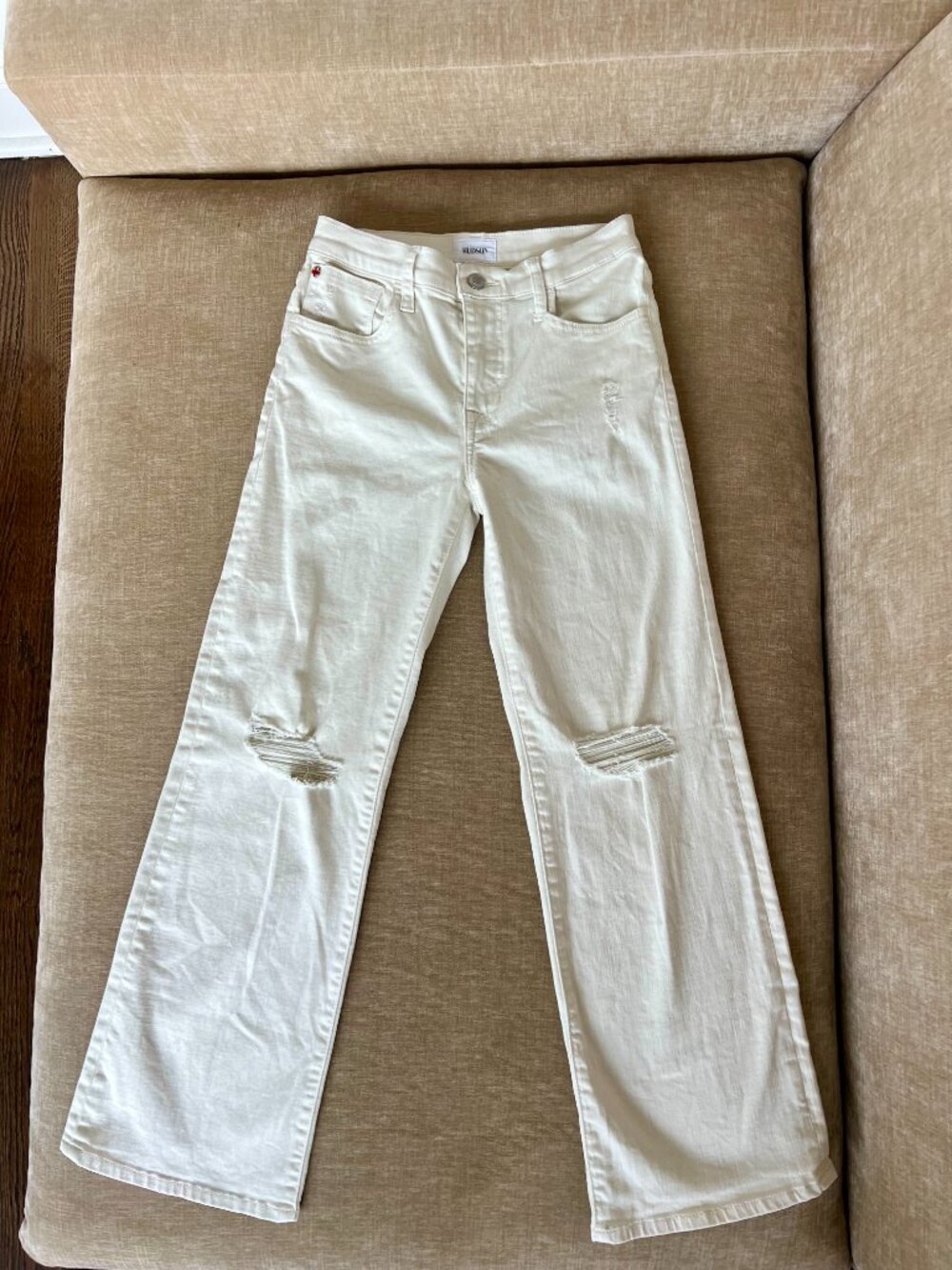 Hudson Rosalie Wide Leg Ankle Jean, White Jeans with Distressed Detail, Size 24